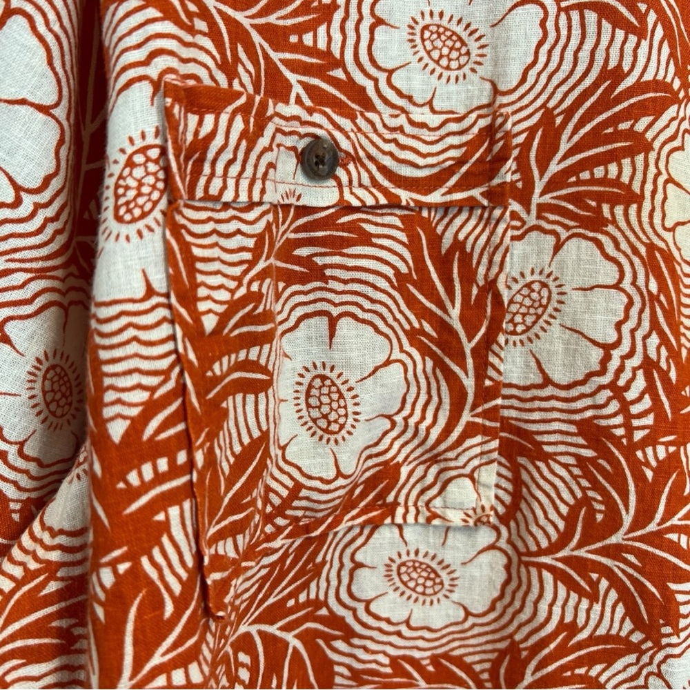 Reyn Spooner Hawaiian Shirt Mens Linen blend Orange Floral Button Down XXL - Picture 2 of 9